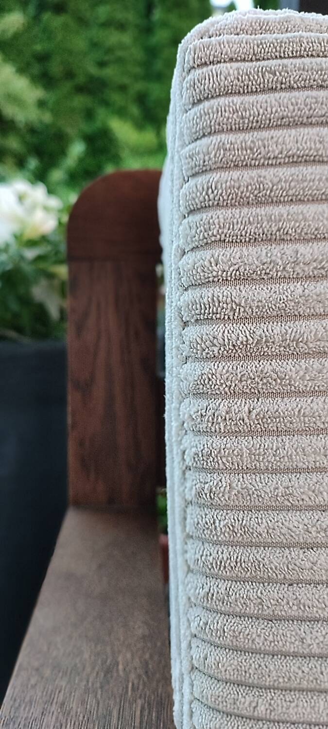 Art Deco armchair in solid oak and off-white corduroy, 1950s