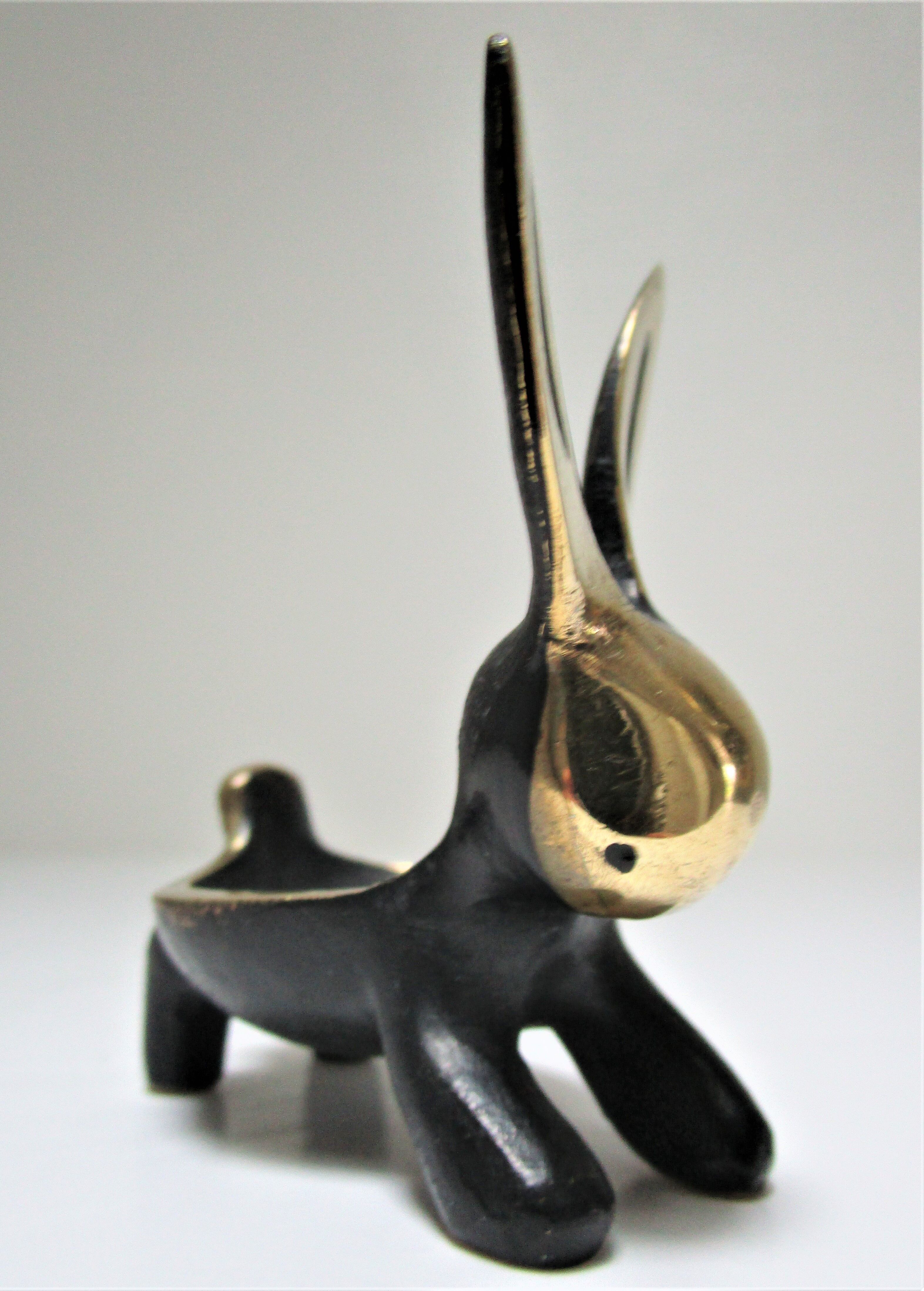 Candle holder zoomorphic bronze solid patina black rabbit hare 60s
