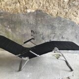 Condor lounge chair or deckchair in black leather - made in France - design 1970