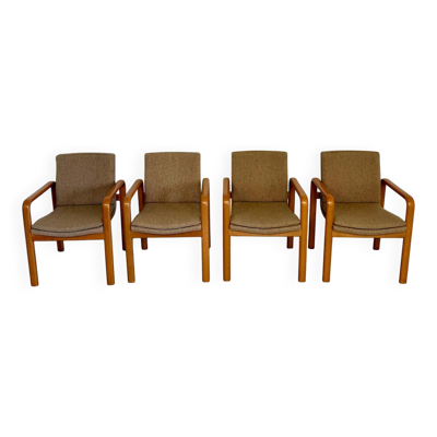 4 fauteuils accoudoir en hêtre et tissu  design des années 70 vintage