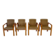 4 armchairs with armrests in beech and fabric, 1970s vintage design.