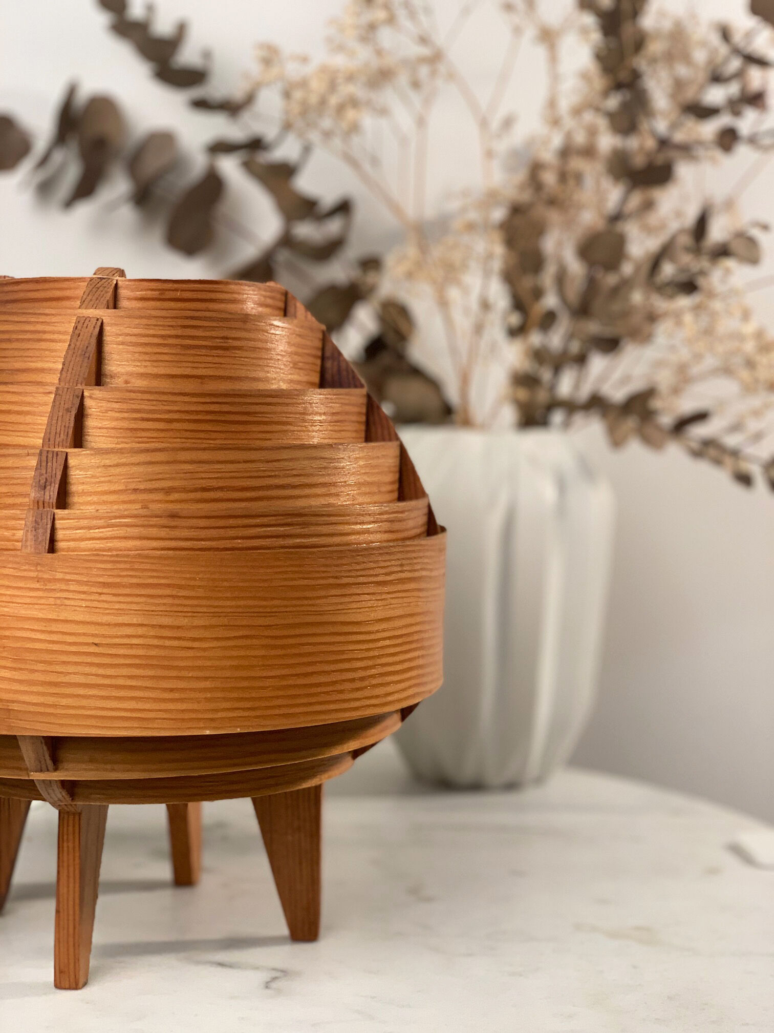 Lampe scandinave vintage en lamelles de bois