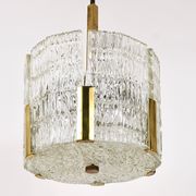 Kalmar Suspension Tambour Drum, Brass, Frosted Textured Glass, Austria, 1960s