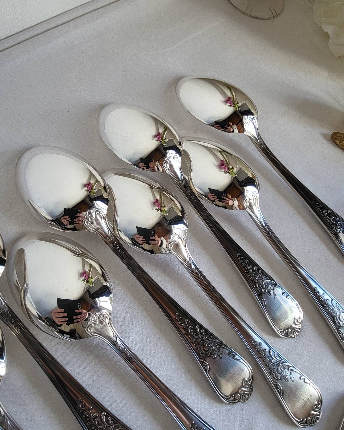12 large silver-plated metal table spoons by Guildart