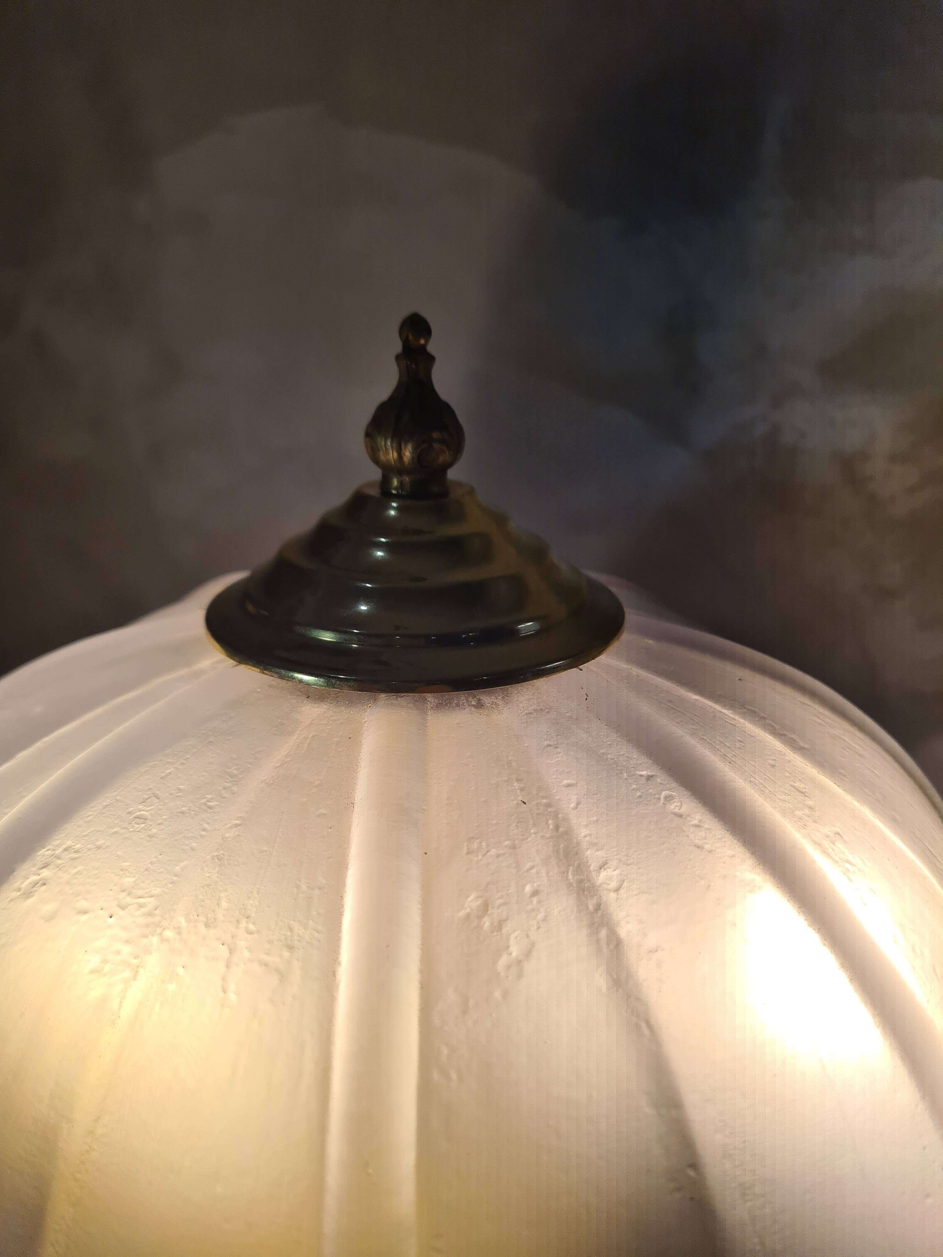large bronze lamp 74x33 6kg 1850 to 1900 thick opaque glass shade, ele
