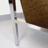Vintage modernist armchair in wool fabric and chrome metal