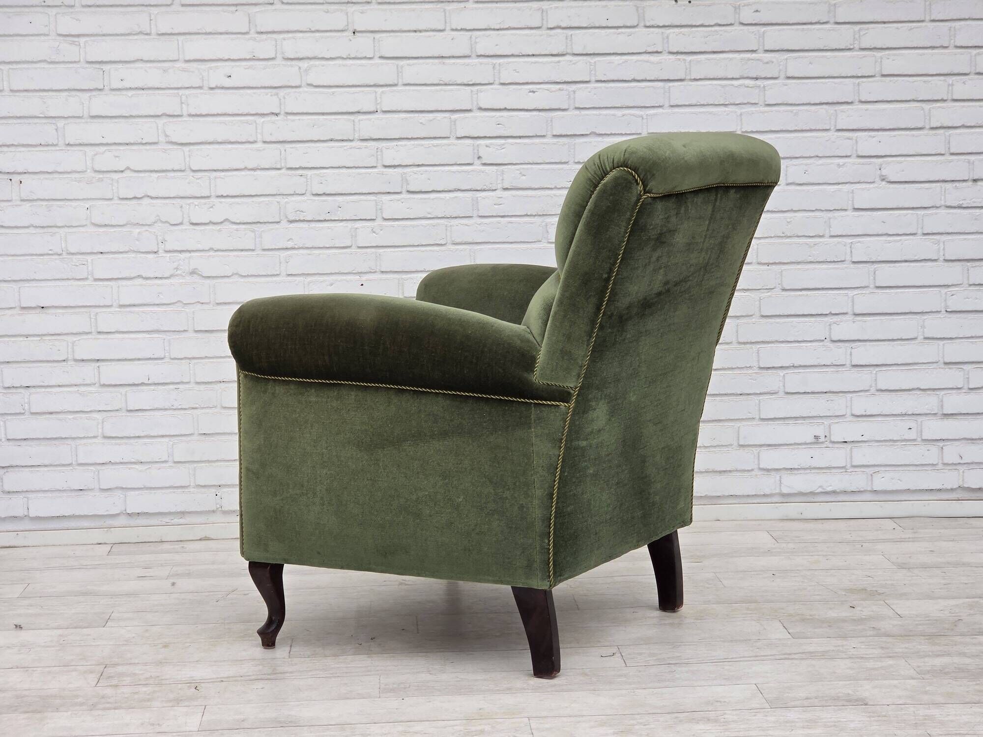 1950s, Danish highback relax armchair, furniture velour, beech wood.