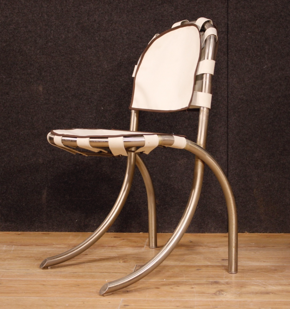 Set of 4 Italian Chairs in steel and fabric design Bazzani