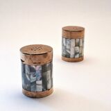 Ensemble sel et poivre Art déco vintage – Laiton et nacre, années 1930-1950