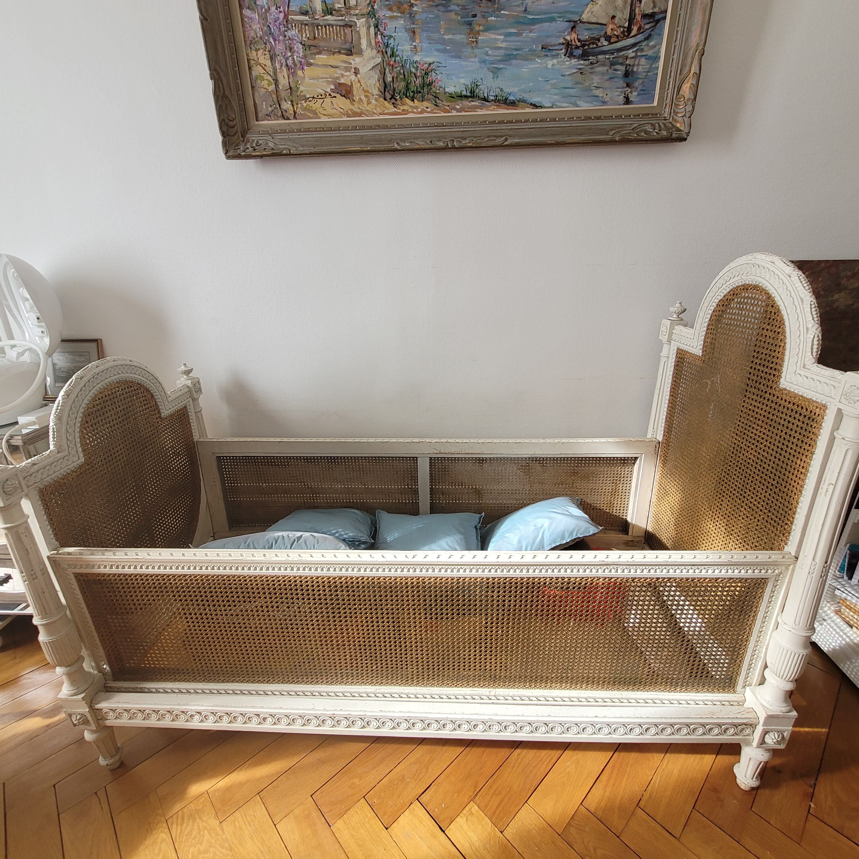Old bed child wood painted canning NIII St. LXVI