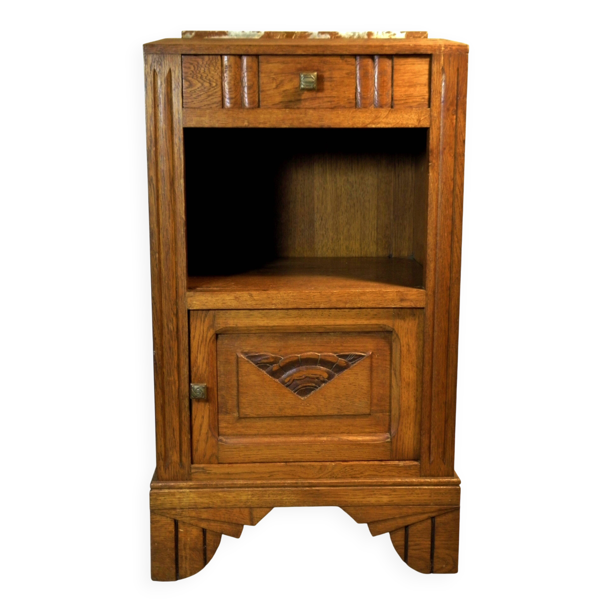 Art Deco oak and marble bedside table