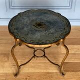 Gueridon 1940 french work ironwork doree plateau eglomise