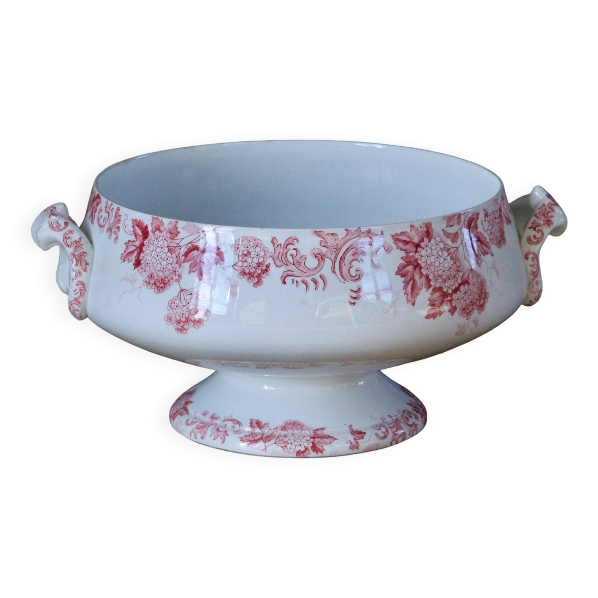 Grande coupe / saladier ancien terre de fer signé St Amand Boule de neige