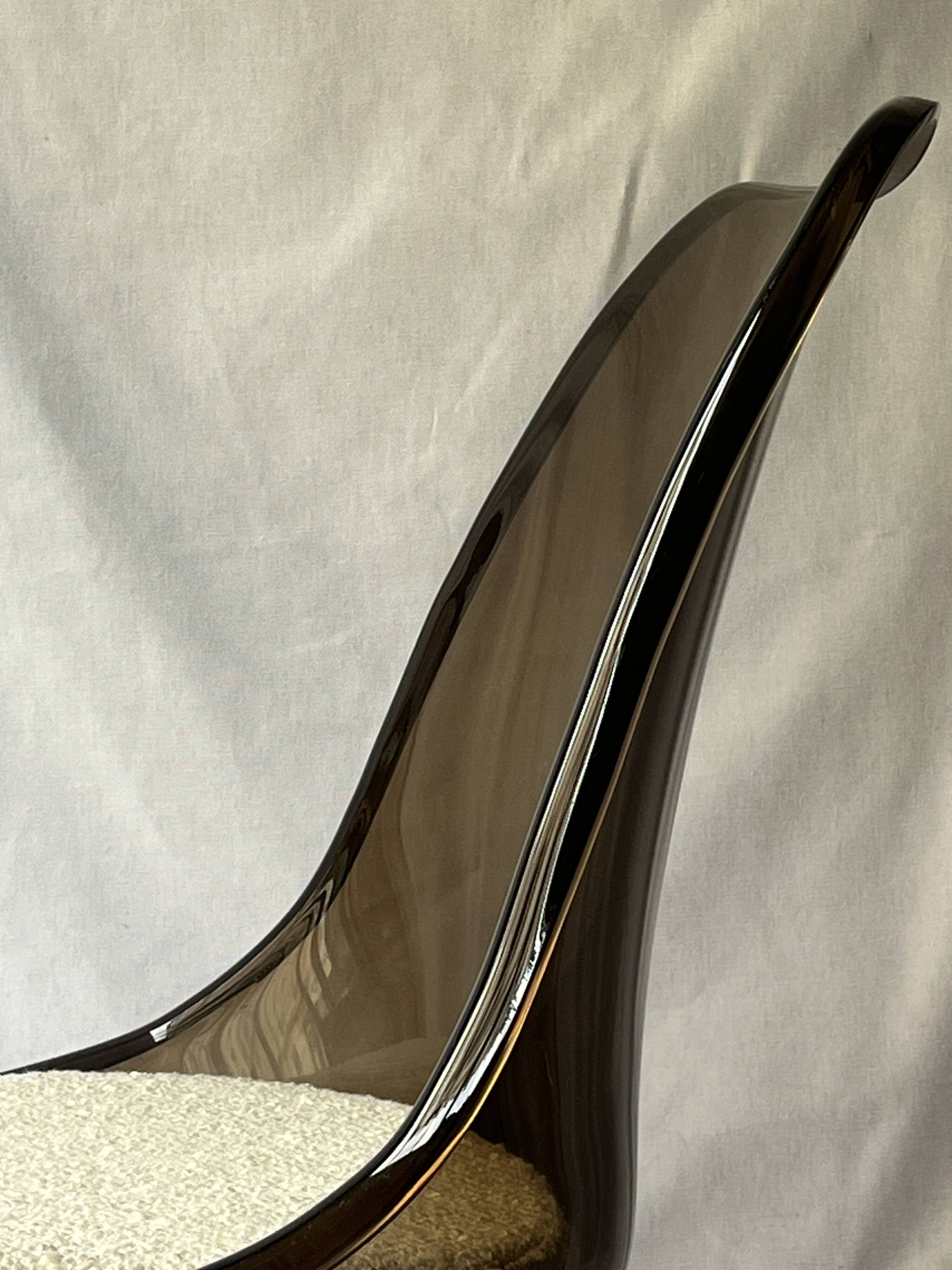 tulip chair in smoked plexiglass and chrome by Boris Tabacoff, design 1970