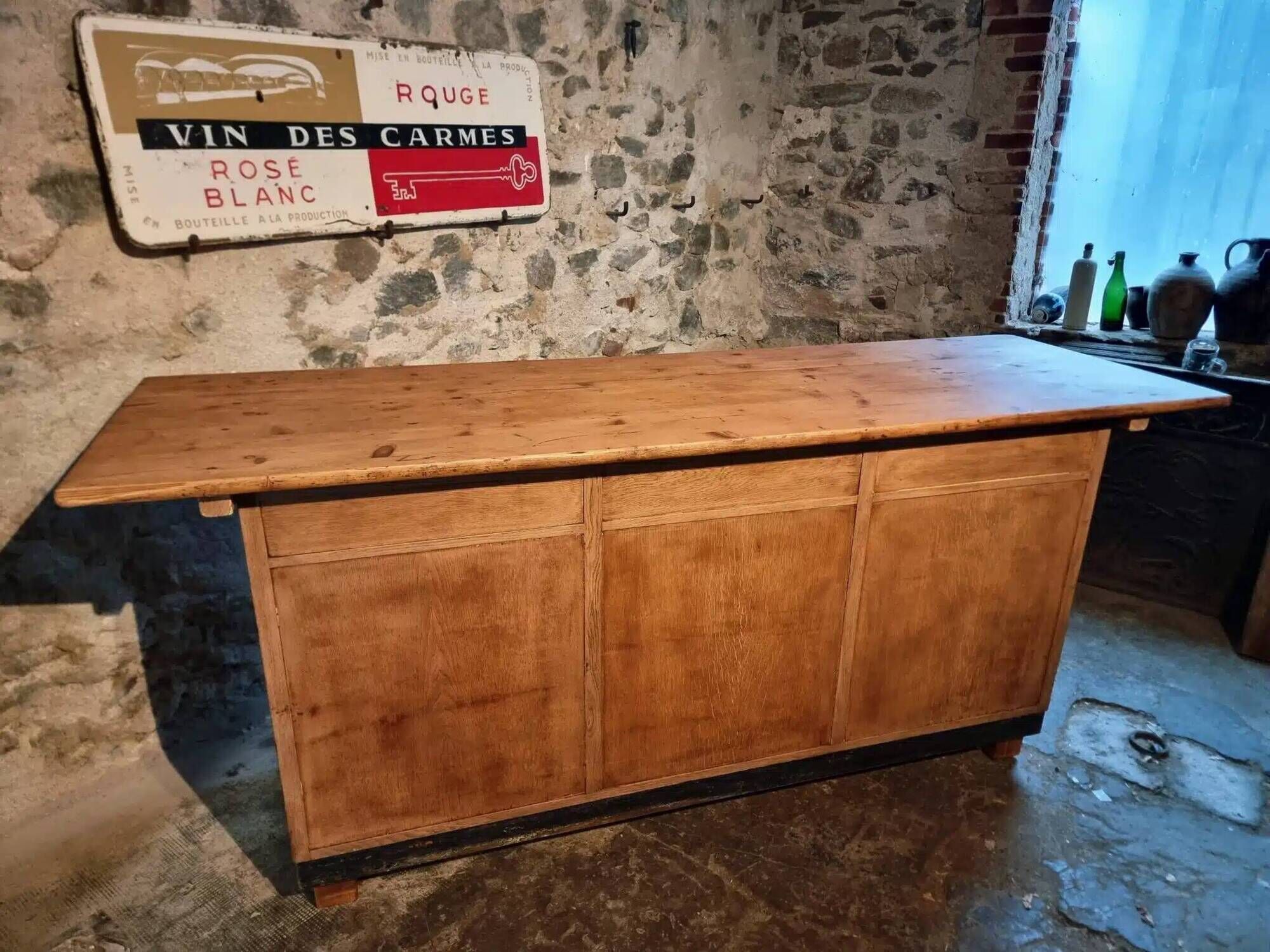Vintage French Oak and Pine Counter – 1930s Shop Counter or Kitchen Island