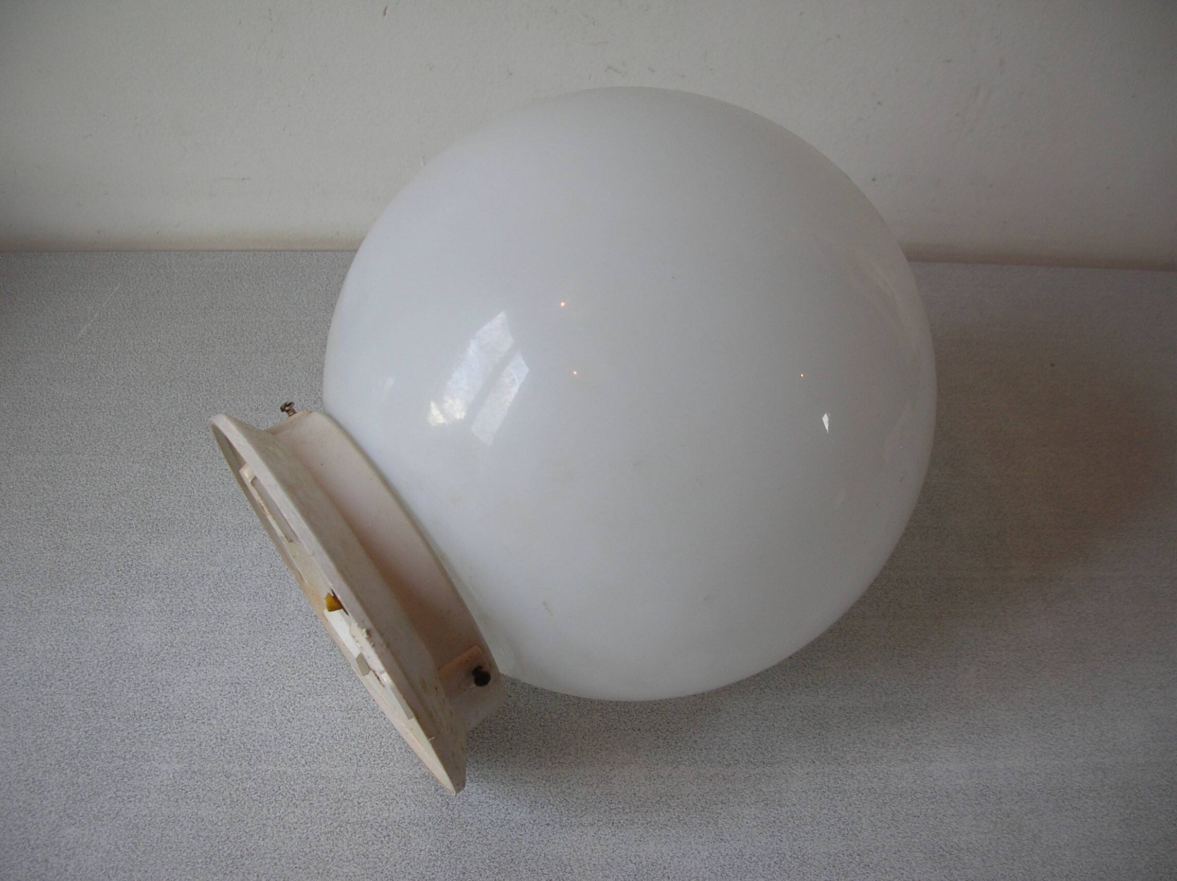 Old ceiling light fixture globe ball sphere in opaline glass retro decor