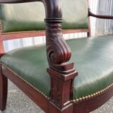 Empire style bench in mahogany and green leather