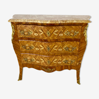 Inlaid chest of drawers Louis XV marble top