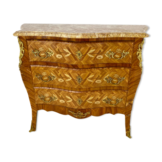 Inlaid chest of drawers Louis XV marble top