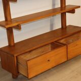 Vintage wall shelf unit in solid elm, 1970s