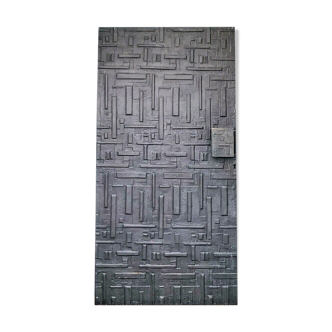 Copper brutalist entrance door, 70s architecture