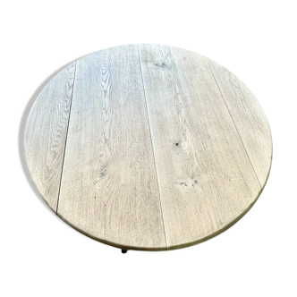 restored raw oak round table from yesteryear