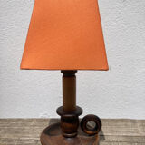 Wooden table lamp and vintage orange lampshade candle holder style
