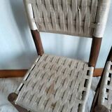 Brutalist wooden and rope chairs