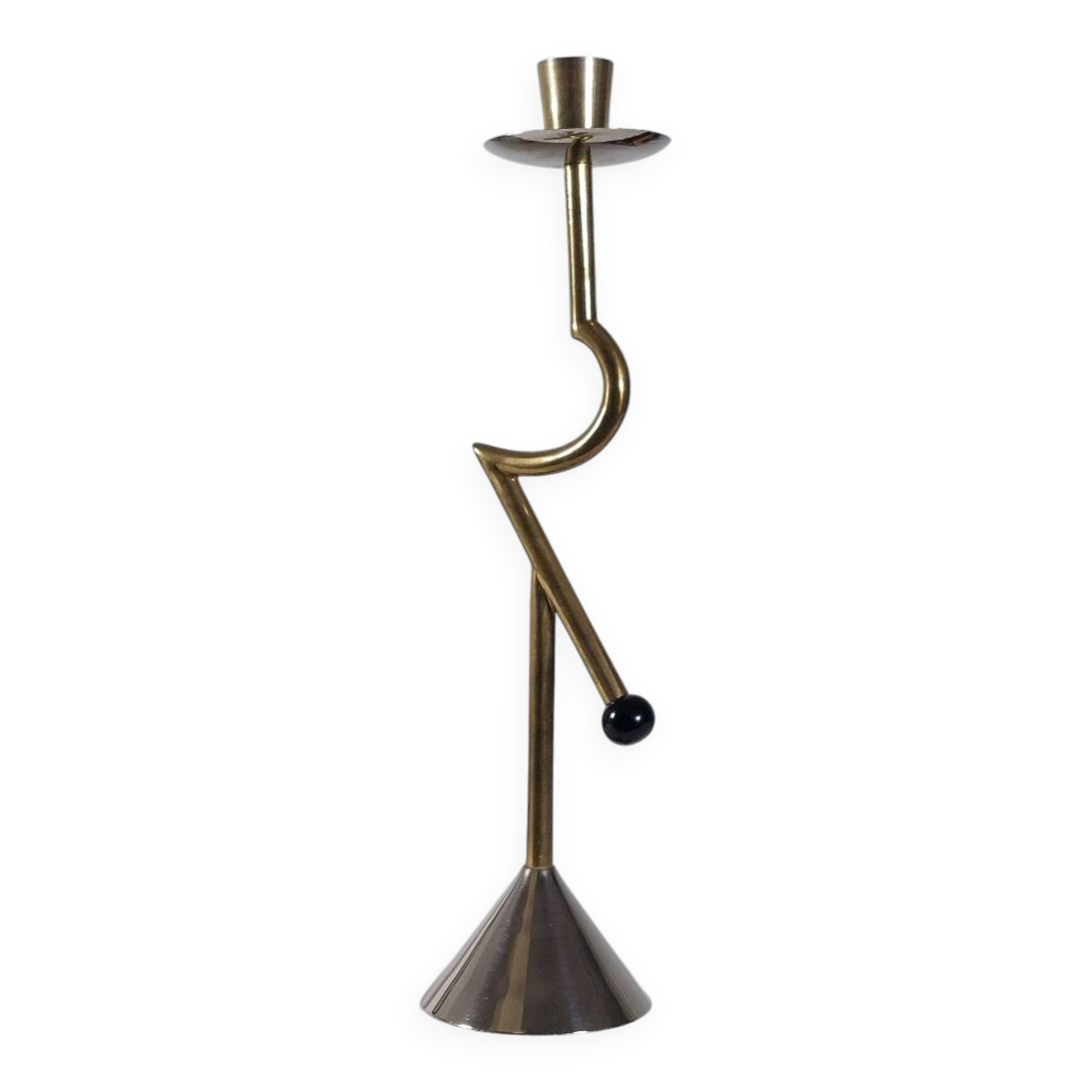 Vintage postmodern sculptural candlestick in chrome brass from the 1980s.