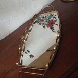 Plateau repas laiton miroir deco fleurs 1930 1960