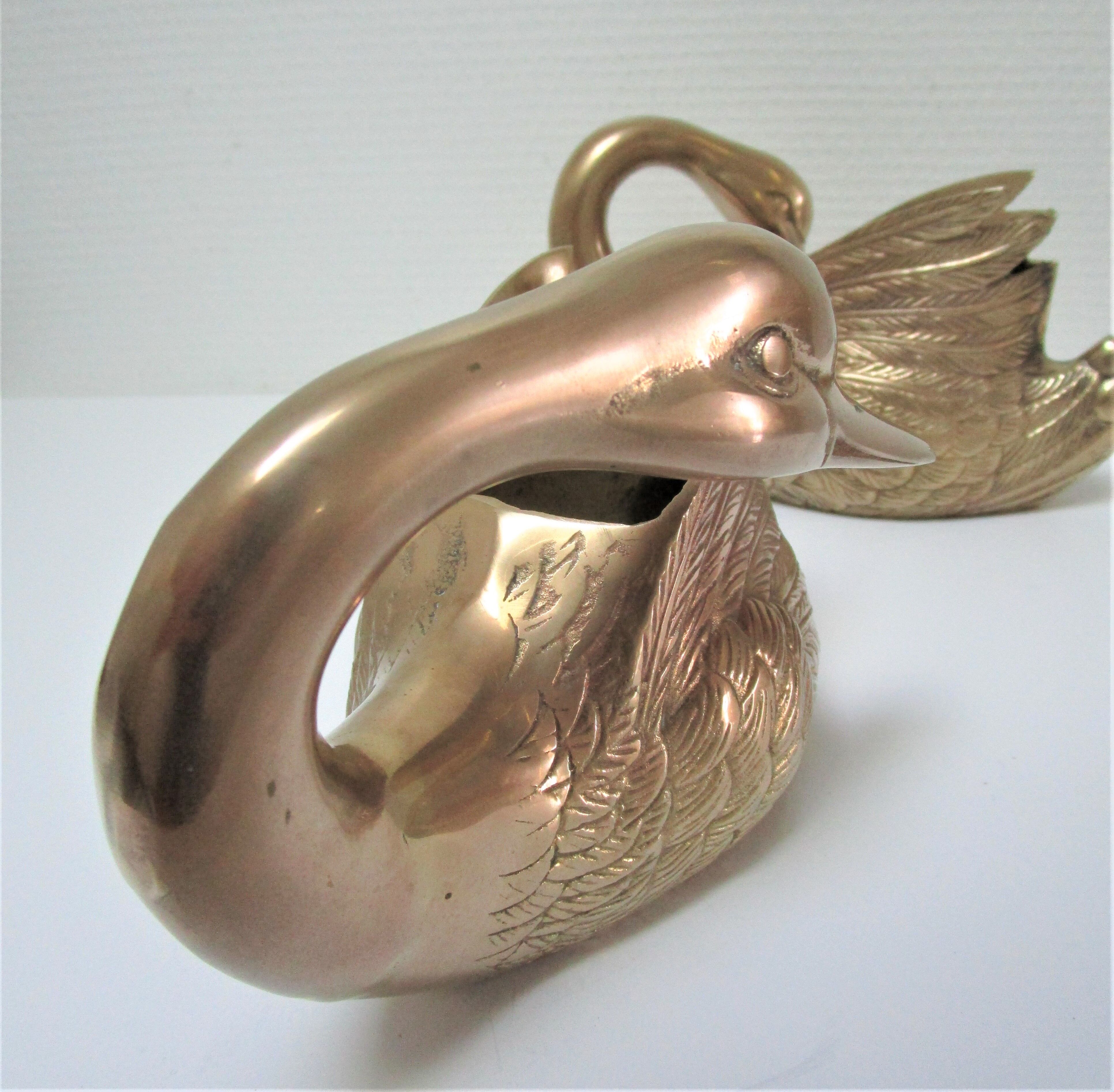 Two vintage solid brass brass zoomorphic pot pot cache