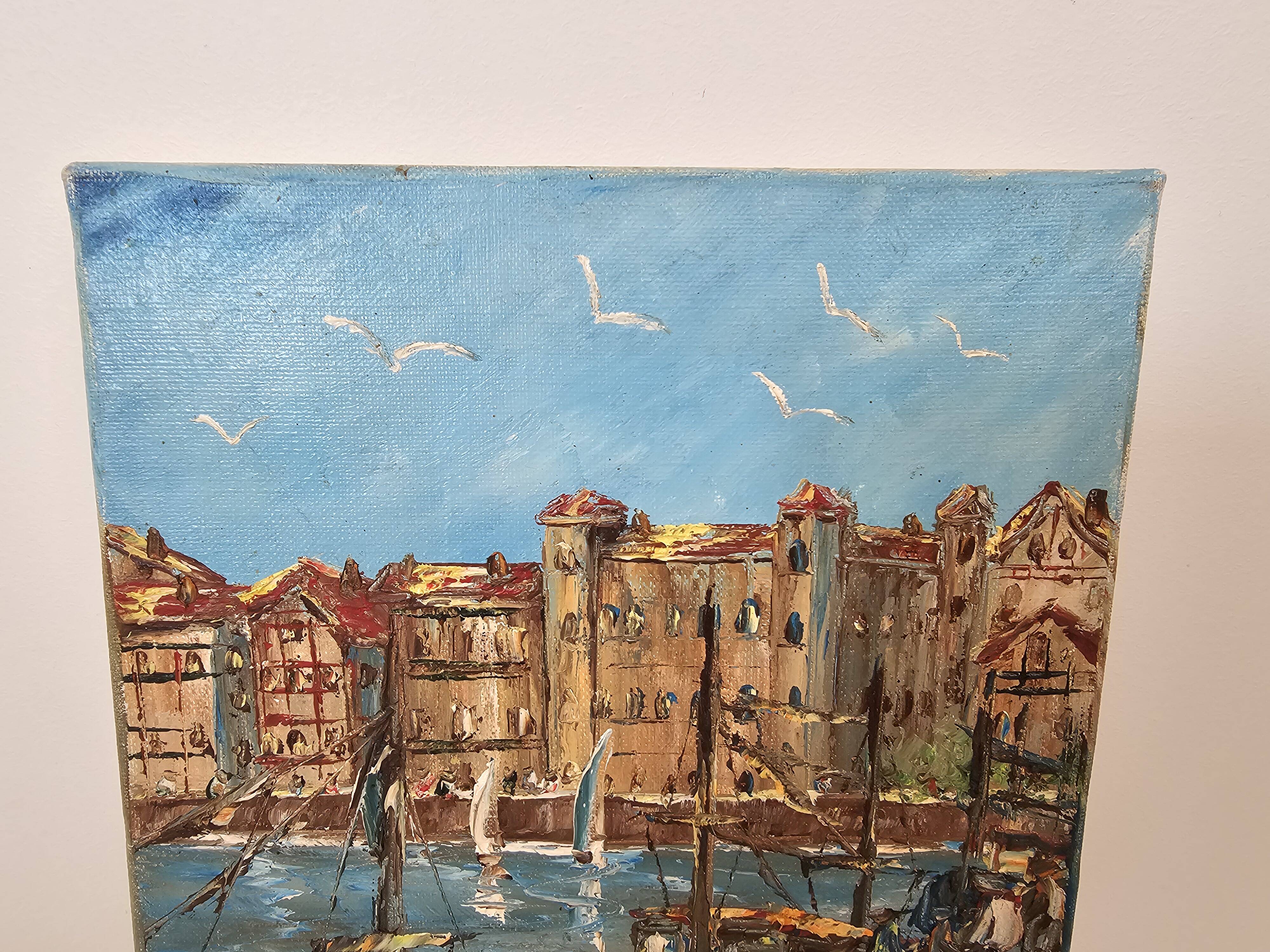 Oil painting on canvas House of the Infanta Saint Jean de Luz signed Valota