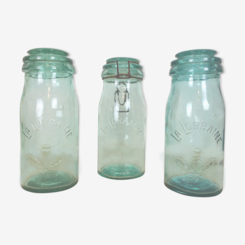 Set of 3 la Lorraine jars, green jar 1L