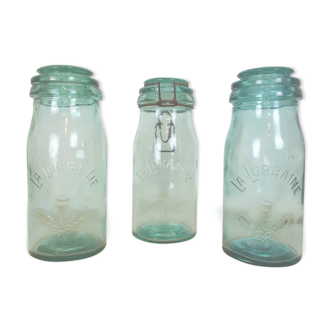 Set of 3 la Lorraine jars, green jar 1L