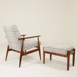 Ensemble vintage fauteuil et repose-pieds Tartan Royal Design Mid Century Style