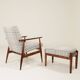 Vintage armchair and footrest set in Royal Tartan Design mid-century style.