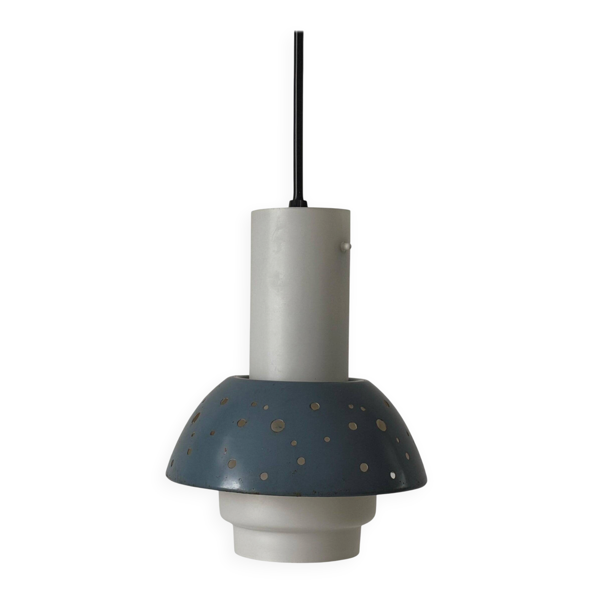 Metal and blue glass ceiling light by Ernest Igl for Hillebrand, 1950s, Germany