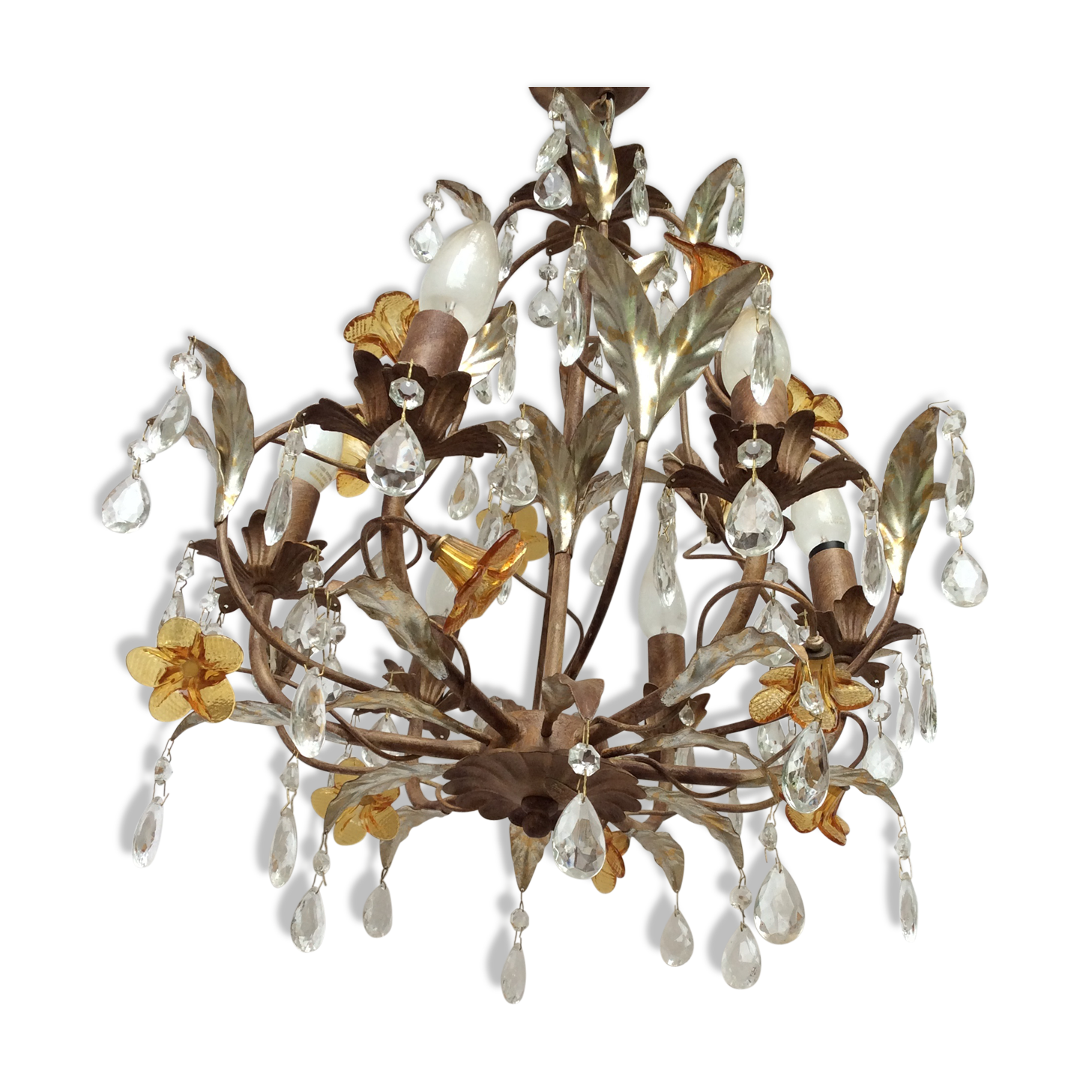 Chandelier metal pendants and florets firenze color glass