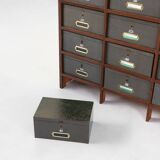 Industrial filing cabinet in wood with 30 original cardboard storage boxes, Belgium, 1920s