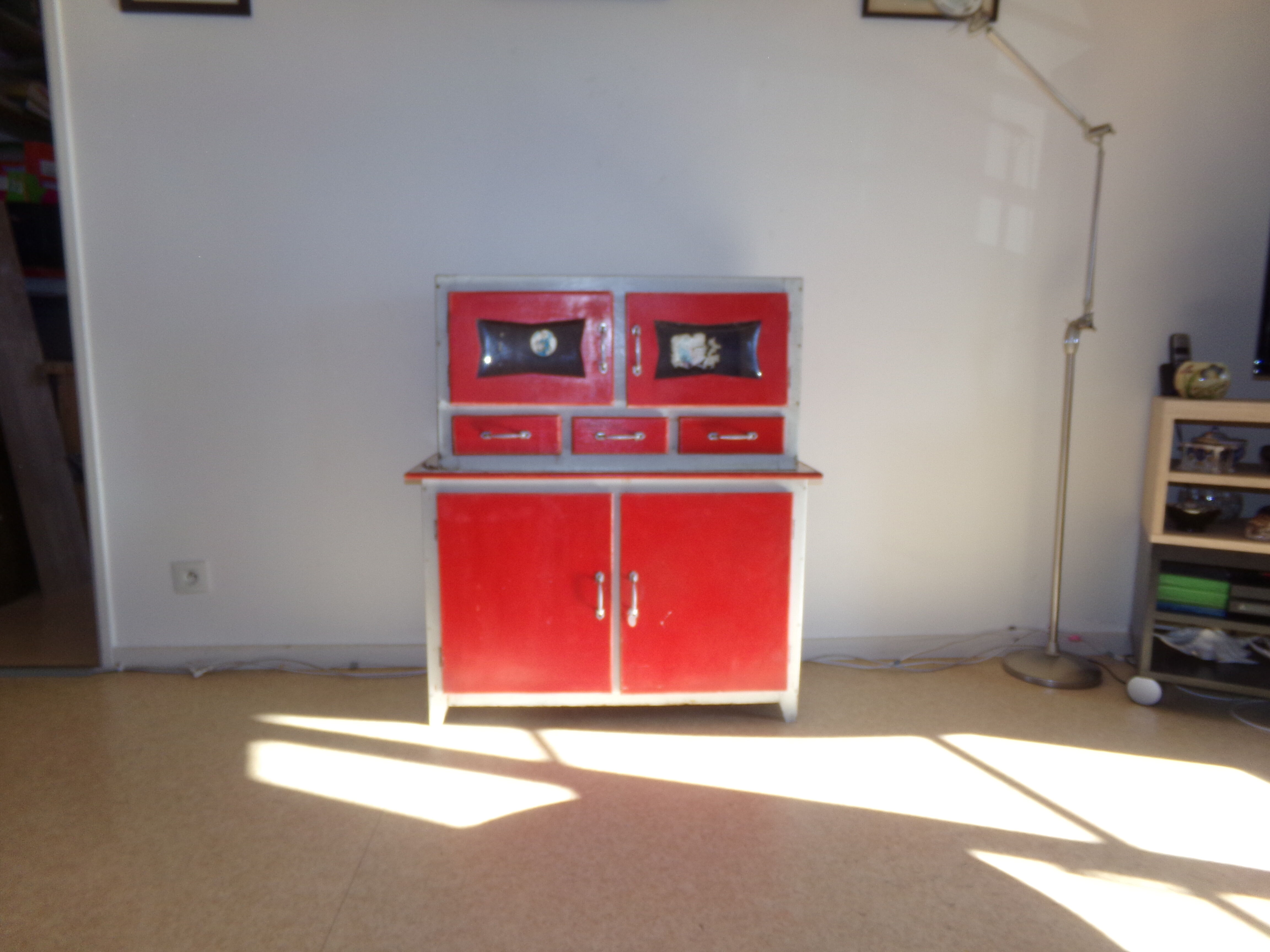 Red and white wooden buffet