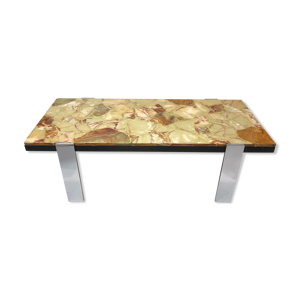 Table basse italienne en marbre et chrome des années 1970