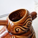 Brown duck slip pitcher from Sarreguemines, France, 1970s