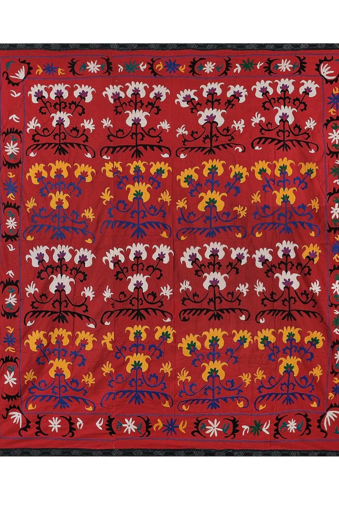 Vintage hand-embroidered tribal tapestry 222x231 cm