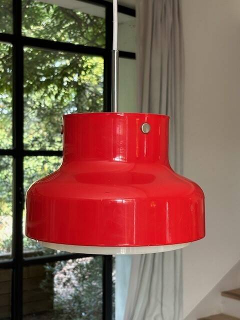 Red bumling pendant light - 70s suede