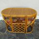 Vintage rattan tête-à-tête table with 2 armchairs