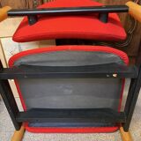 PAIR OF VINTAGE DESIGN ARMCHAIRS FROM THE 80S IN RED AND LIGHT BROS FABRIC