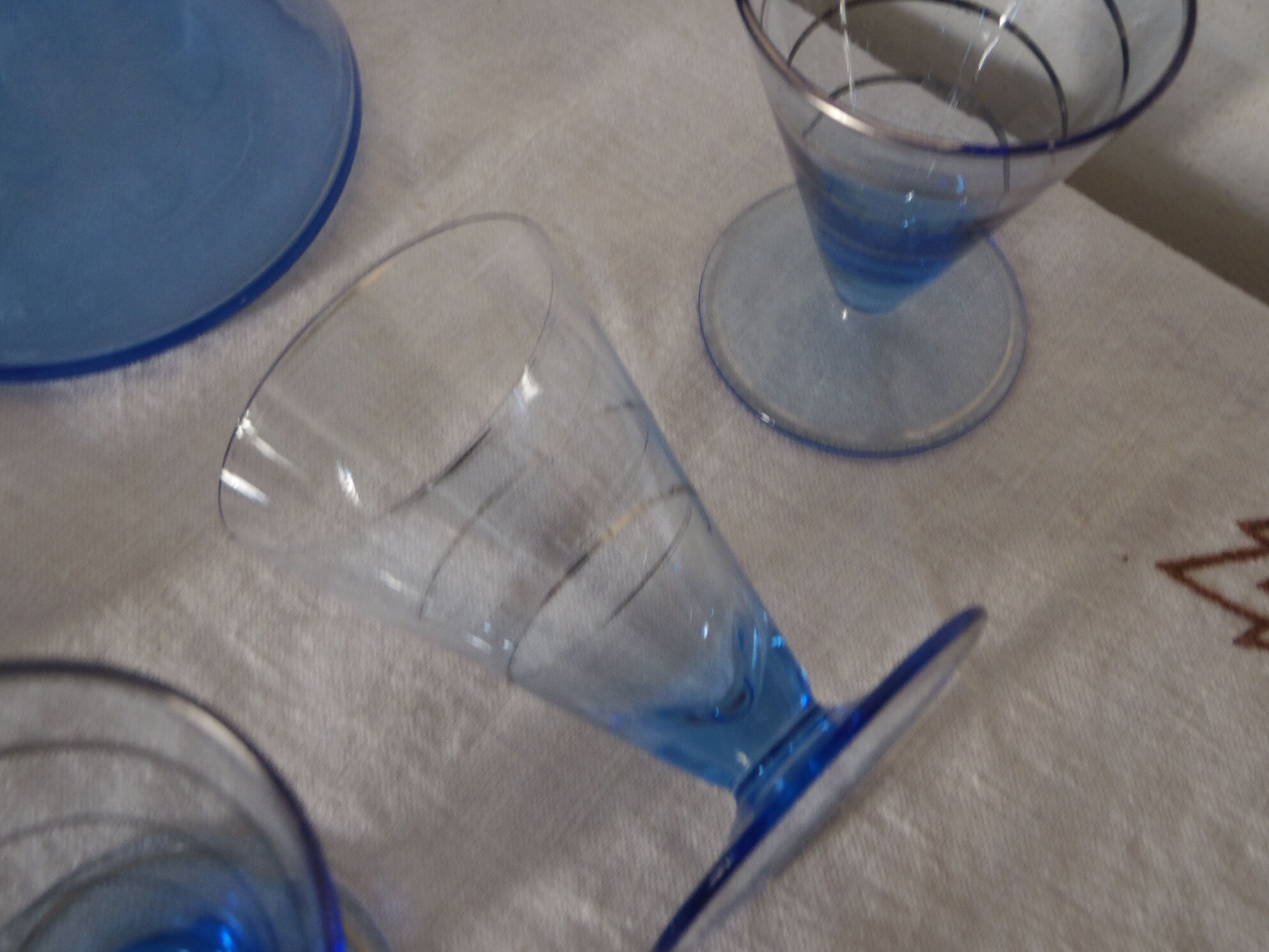 Service a liqueur verre bleu et argent vintage 50's