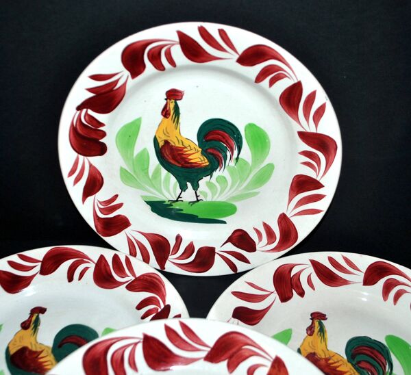 Lot 6 assiettes COQ en faïence Choisy-Le-Roi peint main