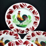 Set of 6 hand-painted Choisy-Le-Roi earthenware COQ plates