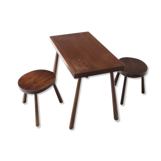 Ensemble table basse et deux tabourets